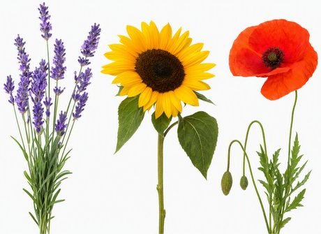 Lavande, tournesol, coquelicot